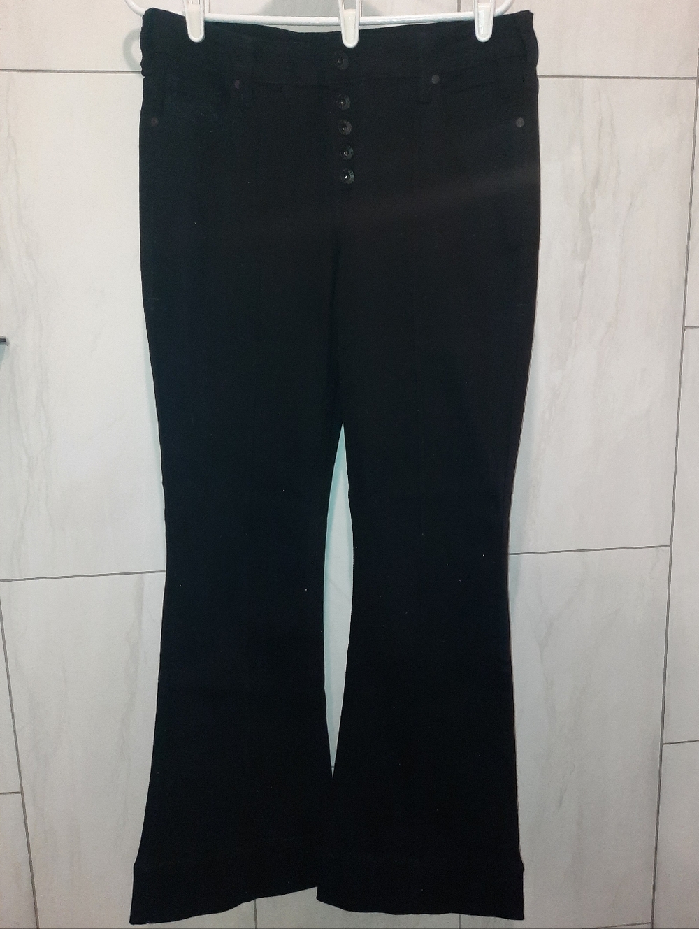 Cowgirl Tuff Bling Flare Black Button-Front Flare Pants Size 32 X 33  EUC